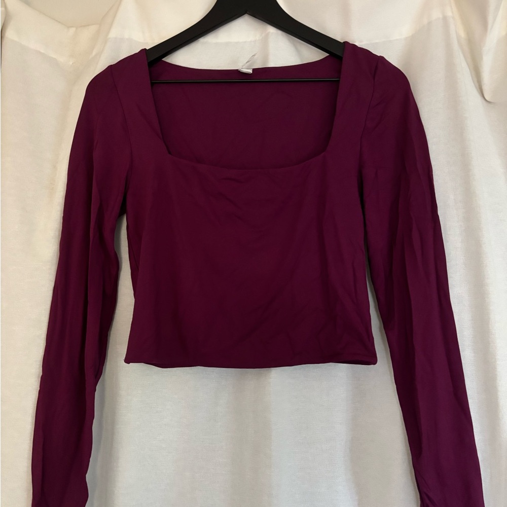 90 Degree Cropped Square Neck Long Sleeve Top